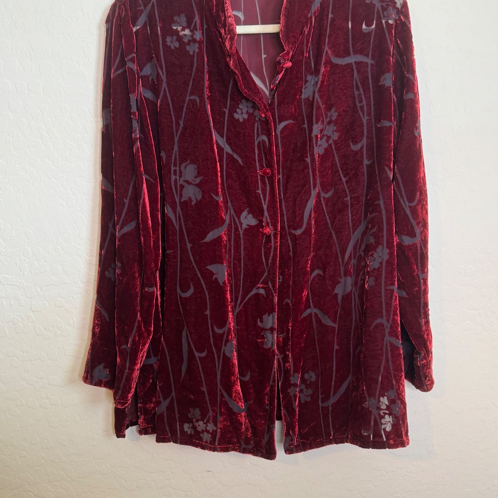 Unbranded Womens Velvet Burnout Jacket L Burgundy Red Good Floral Devore Goth - Picture 5 of 10